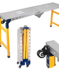 Heavy Duty 65 By 12 Portable Workbench Featuring Five Adjustable Heights And Smooth Casters A Real Beefy 1100 Lbs Foldable Welding Table in unfolded and folded states