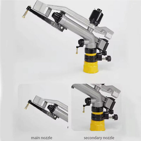 Beefy 1.5 Inch Aluminum Farm Sprinkler System With 360 Degree Adjustable Impact Sprinkler And Nozzle Set, dual nozzle view