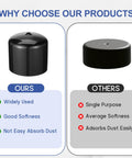 Comparison of 4 Pack Trailer Bearing Dust Caps 1.98 Inch Rubber Wheel Hub Caps for RV Snowmobiles with competitor caps, showing softness and dust resistance.