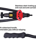Beefy Pro Grade Heavy Duty Double Handle Hand Riveter Tool with M3-M10 mandrels, showing rubber handle and steel riveting head