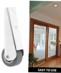 Two Pack Sliding Door Roller Wheels Heavy Duty Galvanized Nylon Casters With No Sweat Setup Silky Smooth gliding wheels mounted on sliding door.