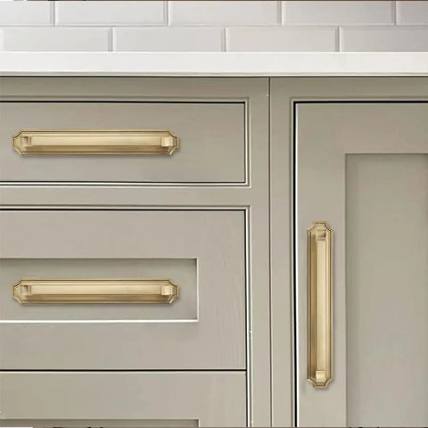 5 Pack 5 Inch Hole Centers Brushed Gold Cabinet Pulls With Backplate Heavy Duty Handles on kitchen drawers and door