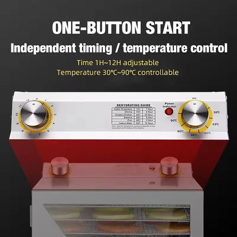 Control panel of Six Tray Food Dehydrator Machine Harnessing Four Hundred Watt Power And Reliable Thermostat For Fast Fruit Vegetable Meat Jerky And Pet Treat Preservation Easy As Pie And Essentially Zero Drama.