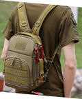 Person wearing High Capacity Outdoor Camping Backpack With Wolf Camouflage For Hiking And Fishing Tackle Storage Durable Outdoor Gear Organizer