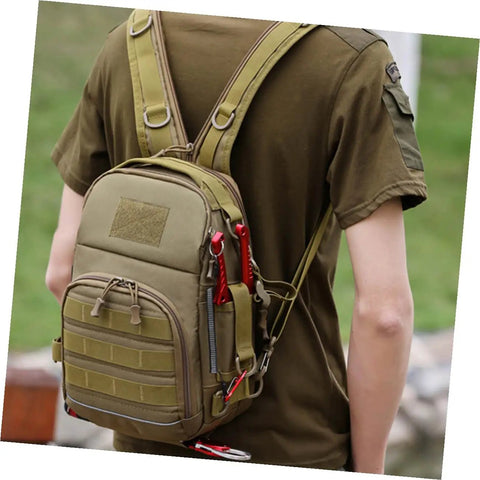 Person wearing High Capacity Outdoor Camping Backpack With Wolf Camouflage For Hiking And Fishing Tackle Storage Durable Outdoor Gear Organizer