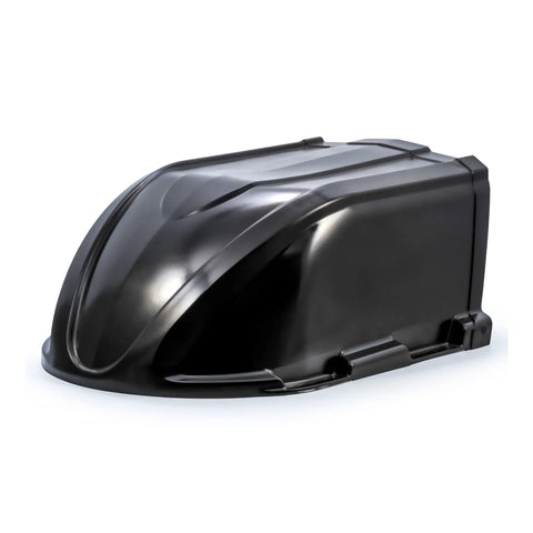 Heavy Duty High Flow Roof Vent Cover for RVs with Easy Open Cap in black aerodynamic design, fits most 14x14 roof vents and brackets.