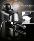 Compact Automatic Espresso Machine For Home Brewing Hot Or Iced Coffee With Built In Milk Frother And Steam Wand One touch operation.