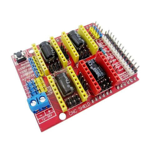 CNC Shield V3 Expansion Board For Engraving Machines And 3D Printers A4988 Driver Module 2025 Update Rock Solid Precision And Reliability Easy Plug And Play Install Great For DIY Creations. Red CNC shield board with A4988 driver sockets and screw terminal