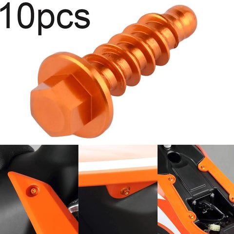 Anodized Aluminum Self Tapping Screws Kit, 10 Pieces, Fits 125 150 200 EXC XC SXF EXCF XCF Motorcycles, orange hardware.