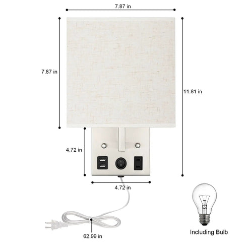 Slick Dual USB Wall Sconces Set For Bedroom Plug In Bedside Lights With USB Ports And Outlets Modern Wall Lamp dimensions.