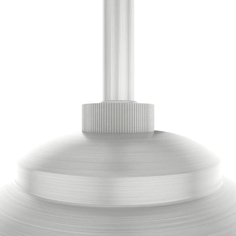 Close-up of Hepburn 1-Light Modern Brass Pendant Light With Globe Shaped White Glass Shade, focus on the fixture's steel construction.