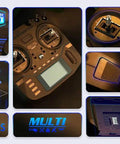 Collage of RadioMaster Boxer 2.4G 16CH Hall Gimbals Transmitter with ExpressLRS 4in1 CC2500 multi-protocol and EdgeTX features