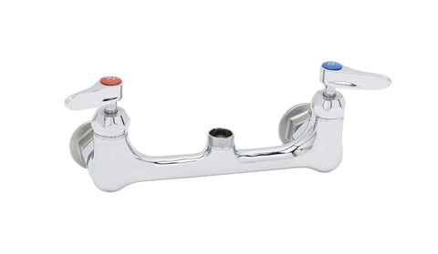 Heavy Duty Wall Mount Mixing Faucet With Ceramic Cartridge, Silver Pewter Finish, Quarter Turn Levers, Color Coded Indexes