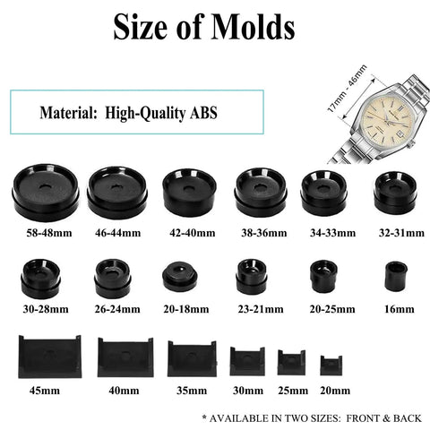 Pro Grade Watch Back Case Press Tool With 18 Molds, Adjustable Ram For Even Pressure And No Scratch Closures, Battery Replacement Repair Kit
