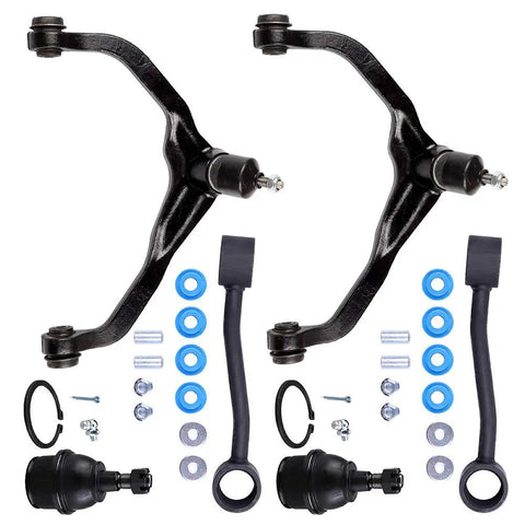 Six Piece Suspension Kit With Ball Joints Sway Bar End Links And Control Arms For Dodge Nitro And Jeep Liberty Durable Heavy Duty Auto Parts Set For Front And Rear Suspension Upgrade, black steel parts