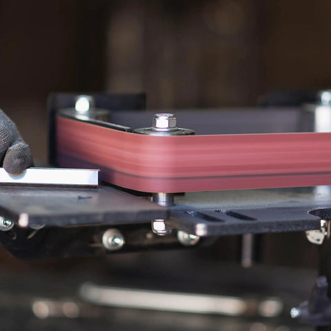 Heavy Duty Sanding Belts 6X89 Inches One Twenty Grit Aluminum Oxide Abrasive Paper for Belt Sanders in use on a detail sander.