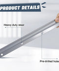 Heavy Duty 2 Pack Steel Door Latch Guard Plates 12 Inch Gray Painted Swing In Entry Door Strike Shields showing pre-drilled holes.