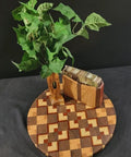 Solid End Grain 12 Inch Wooden Lazy Susan Round Kitchen Centerpiece for Spices Condiments and Everyday Essentials, with decor