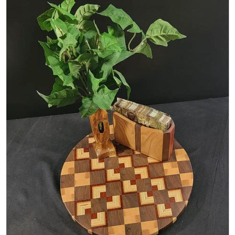 Solid End Grain 12 Inch Wooden Lazy Susan Round Kitchen Centerpiece for Spices Condiments and Everyday Essentials, with decor