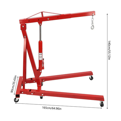 No Sweat Lifting Weights With This 2 Ton Folding Engine Hoist And Shop Crane shown side view with smooth rolling casters.