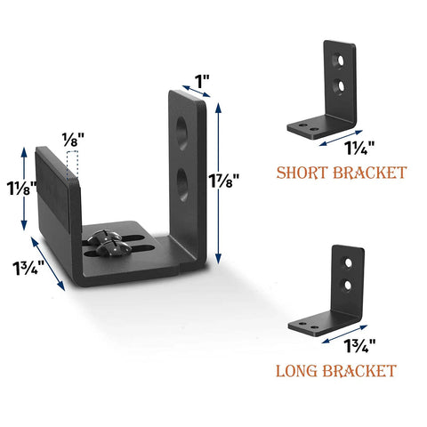 Sliding Barn Door Floor Guide Set For Doors And Cabinets, U Shape, Adjustable Gap, Black Finish, Steel Brackets with Measurements