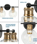 Coastal Four Light Bath Vanity Light With Clear Glass Globes In Antique Bronze Finish, detailed view and features