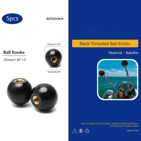 Five Pack Three Eighths Inch Sixteen Thread Ball Knobs Set With One And Three Eighths Inch Diameter Bakelite Thermoset Handle
