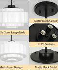 puncoll Vintage Black Milk Glass Pendant Light, 15.7'' White Chandelier with multi-layer milk glass lampshade and matte black canopy.