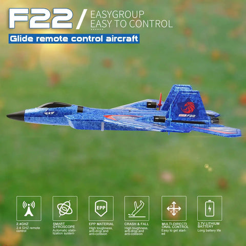 F22 Fighter RC Plane Ready To Fly With Gyro Stabilization for beginners, 2.4GHz control, EPP foam body, in flight outdoor view