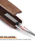 Detail of locking blade slot in Wood Carving Kit With 6 Whittling Knives For Woodwork And Chip Carving