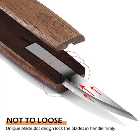 Detail of locking blade slot in Wood Carving Kit With 6 Whittling Knives For Woodwork And Chip Carving