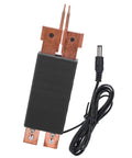 Handheld Automatic Lithium Spot Welding Pen With Dual Spring Handles For Battery Pack Assembly And Precise Industrial Tool Usage top view showing copper tips and cord.