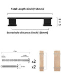 Diagram showing Easy Install Matte Black Cabinet Handles 2 Pack 5 Inch Center To Center Drawer Pulls with screws and dimensions