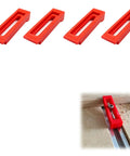 Get Your CNC Setup Locked Down With This Set Of 6 Adjustable Edge Hold Down Clamps For 1/2 Inch T-Track Tables And Woodworking Benches To Keep Materials Secure During Routing Operations. Four red clamps on white background.