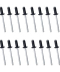 100 Pack Aluminum Blind Rivets 1/8 by 1/4 Inch Open End 3.2 x 6mm Black Pop Rivets displayed in rows