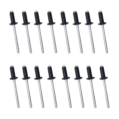 100 Pack Aluminum Blind Rivets 1/8 by 1/4 Inch Open End 3.2 x 6mm Black Pop Rivets displayed in rows