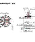 Technical drawing of 40mm Shower Cartridge Replacement for Tub and Shower Faucets Black 2.97 Inch Tall 1.58 Inch Wide Ceramic Disc.