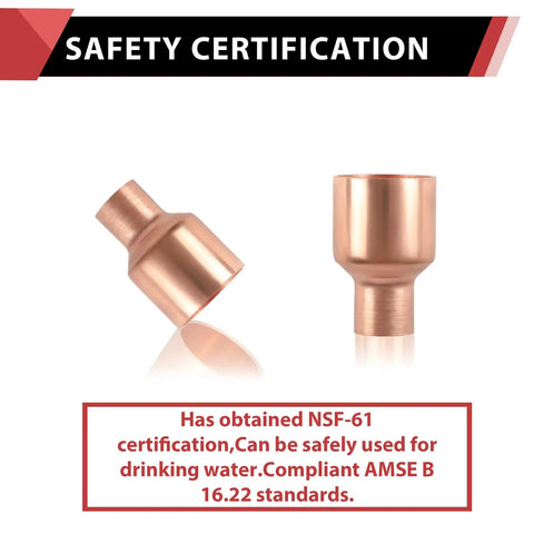 Rock Solid Low Lead Copper Coupling Reducer With Zero Drama Sweat Connection Designed To Plug Right Into Type K L Or M Piping For Fast Reliable Residential Upgrade Work In A Bulk Pack Of One Hundred, NSF-61 certified for drinking water.