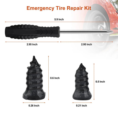 Heavy Duty Tire Repair Kit With Screw Plugs And T Handle, Rubber Nail Solutions And Screwdriver sizes for emergency use