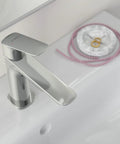 Logis Fine 1 Hole Single Handle Bathroom Faucet For Vanity Chrome Finish 1.2 GPM Water Saving Sink Tap on white sink top