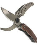 7 In 1 Garden Pruning Shears Folding Multitool With 8 Inch Professional Garden Scissors, wood handle, compact design.