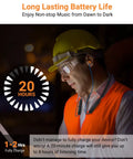 Worker wearing Boss Level Wireless Noise Cancelling Neckband Headphones With Qualcomm AptX HD, 20-hour battery, orange vest, hard hat.