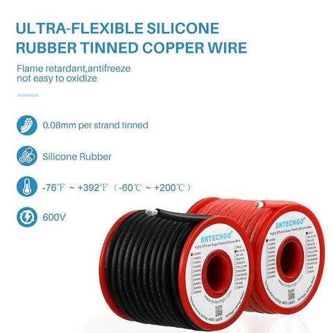 12 Gauge Silicone Wire Spool Red And Black 25ft Flexible 12 AWG Stranded Tinned Copper Wire Ultra Flexible Soft Silicone Rubber