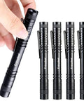 Hand holding one Ultra Slim 1000 Lumen Pen Light Flashlight With Clip Pocket LED Aluminum Body Powered By Two AAA Batteries Not Included