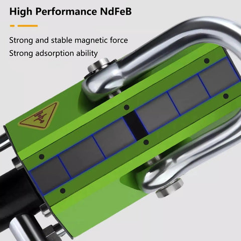 Badass Heavy Duty Neodymium Magnetic Lifter Rock Solid Steel Plate Hoist Built Tough For Up To 11000 Pounds showing strong NdFeB magnet.