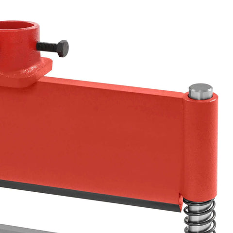 Close-up of 12 Inch Press Brake Attachment for Real Heavy Duty Metal Bending, shown in red industrial-grade 45 steel material.