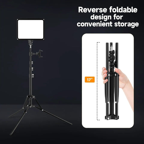 LED Video Light Kit With Phone Holder And Barndoor, reverse foldable tripod for convenient storage, 73 inch tall.
