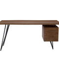 Top Shelf Solid Acacia Standing Desk With Smart Storage For Home Office Or Craft Corner Featuring Rock Solid Iron Hairpin Legs and Effortless Height Adjustments For Zero Hustle, with a single solid wood top and cubby.