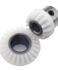 Bevel Gear Set With Belt Shaft And Arm Shaft For Singer Sewing Machines Replacement Fits Models 964 966 968 972 974 Includes Belt Shaft Gear 446021 And Arm Shaft Gear 319695, close-up view of white plastic gears.