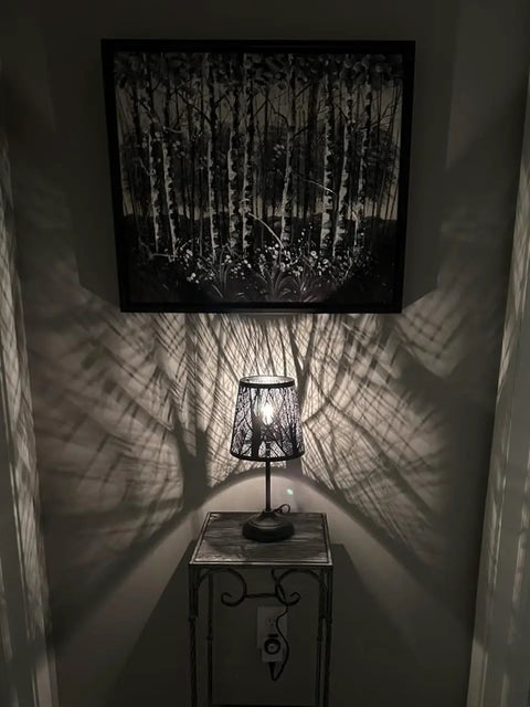 3 Level Dimmable Touch Table Lamp Black Metal Tree Pattern Shadow Bedside Cozy Night Light For Kids Vintage Accent Decor